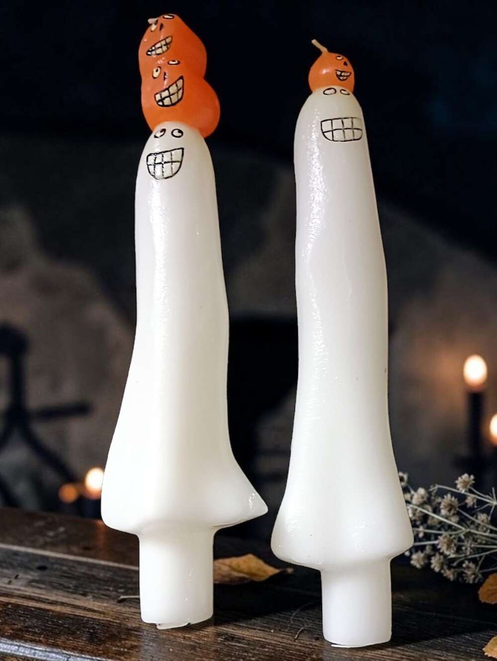 Vtg Department 56 Figural Ghost Candles Halloween Tapers Pumpkins Autumn Harvest